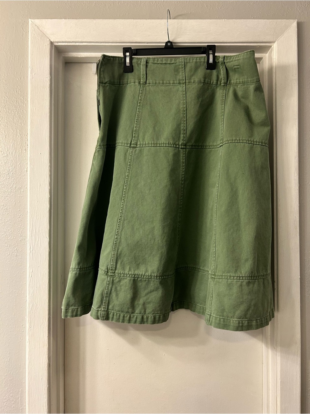 Casual Olive Green A-Line Panel Skirt